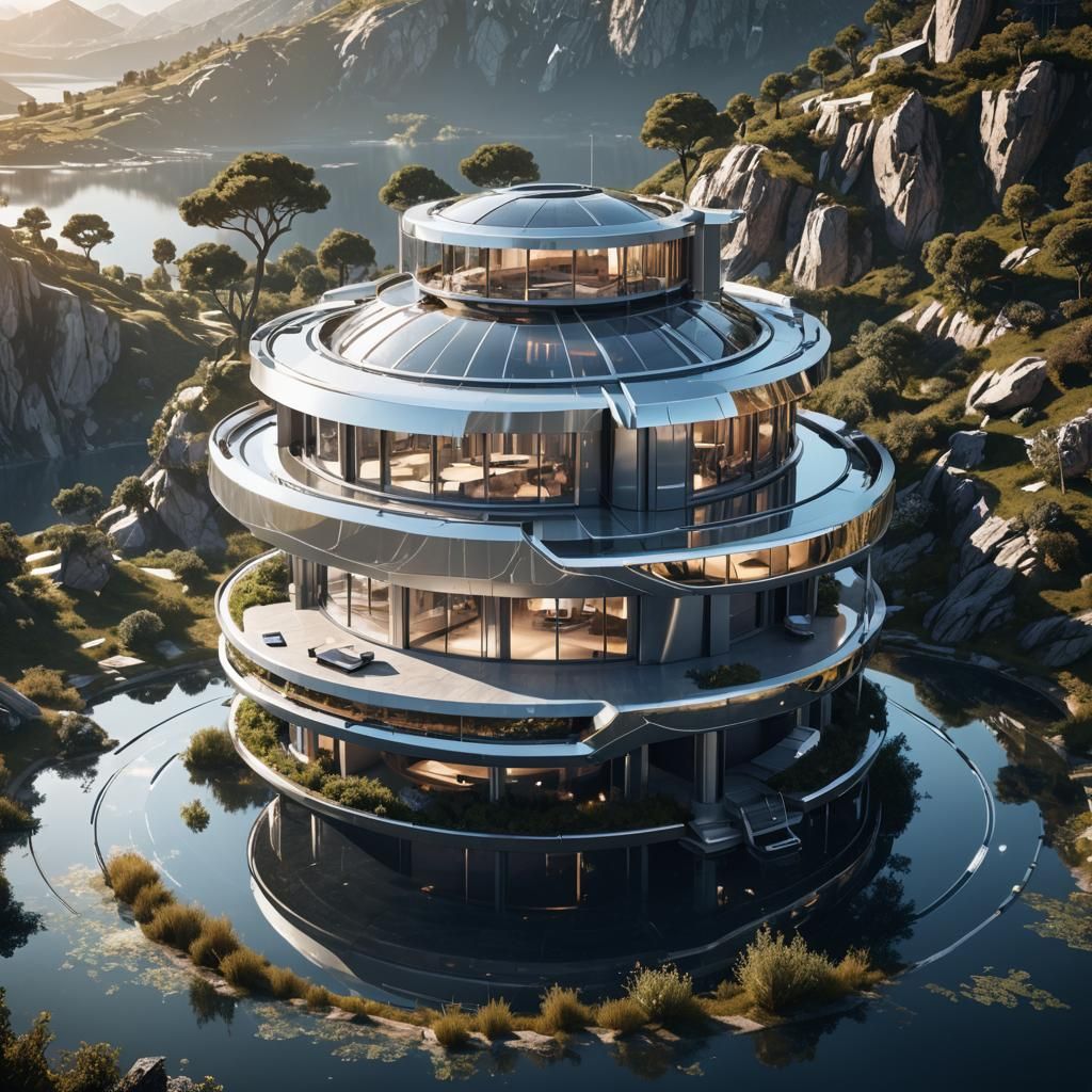 Futuristic Circular Villa in Reflective Metal
