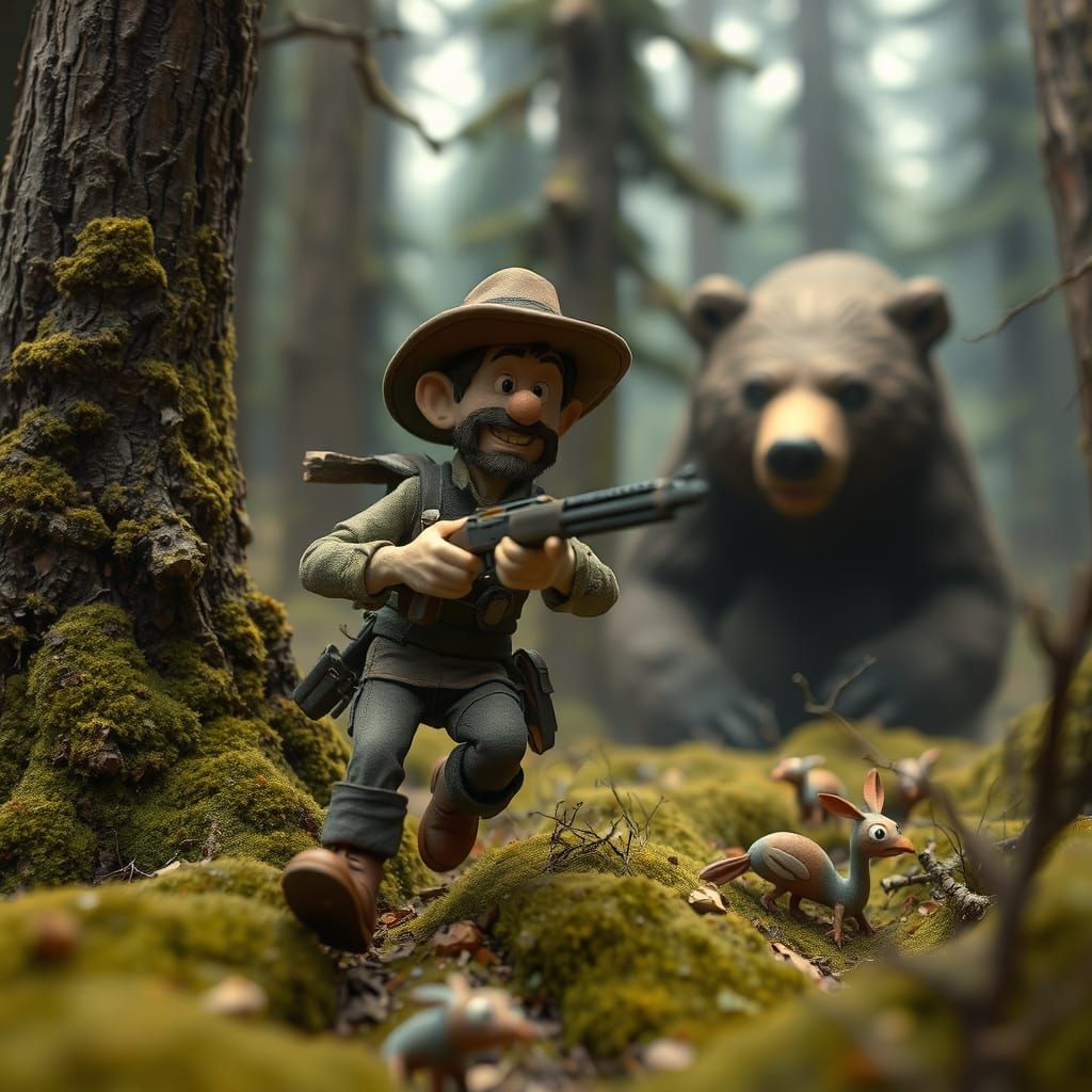 Claymation Hunter's Wild Chase Through Mossy Forest