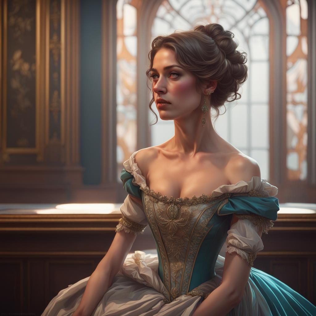 Neo Regency Ballgown Portrait in Hyperdetailed Style