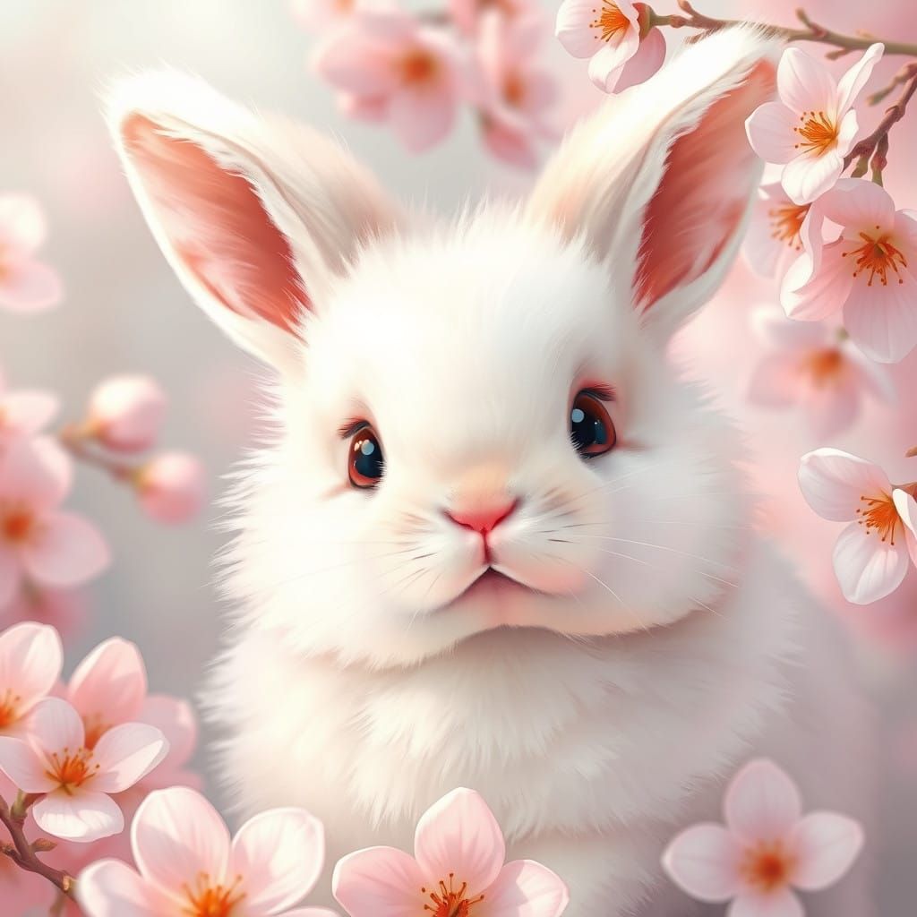Whimsical Realistic Kawaii Bunny in Pastel Paradise