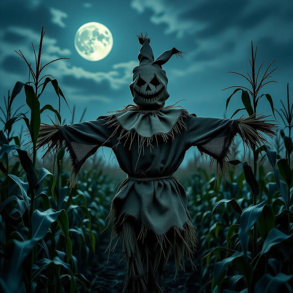 Gothic Scarecrow in Moonlit Field