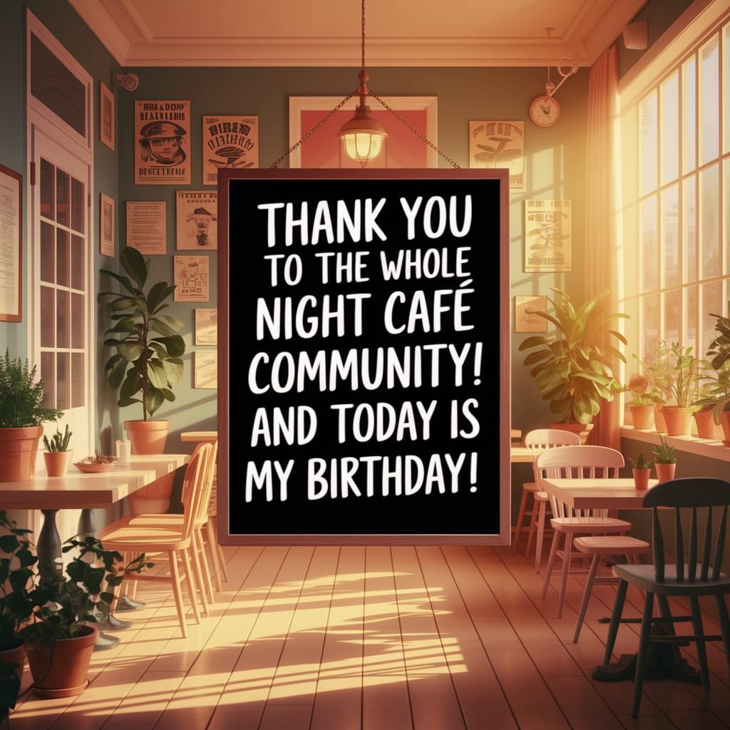 Cozy Café Scene at Sunset with Birthday Message