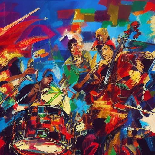 Acoustic Trio Performance in Abstract Pop Art Style