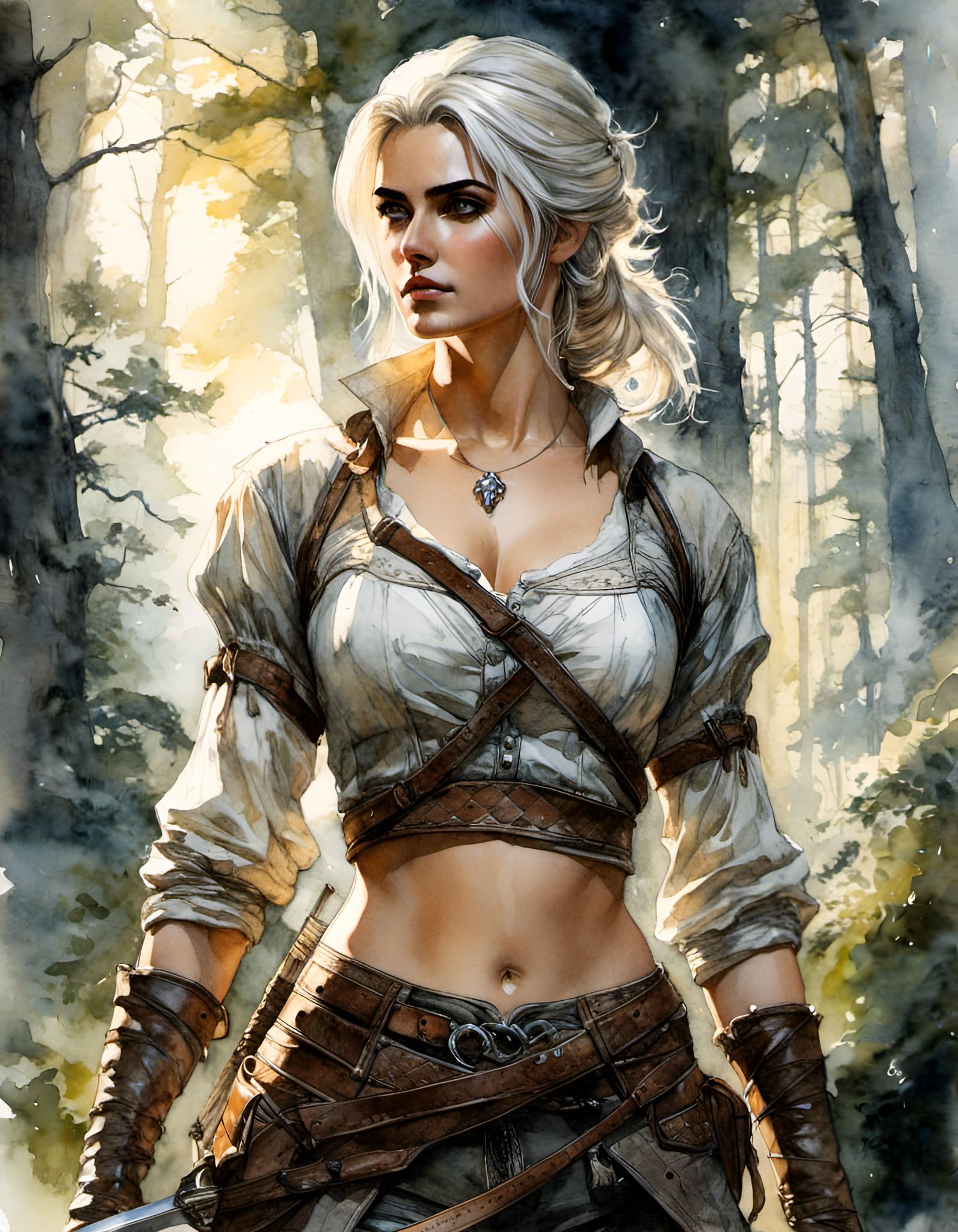 Detailed Watercolor Portrait of Ciri from The Witcher