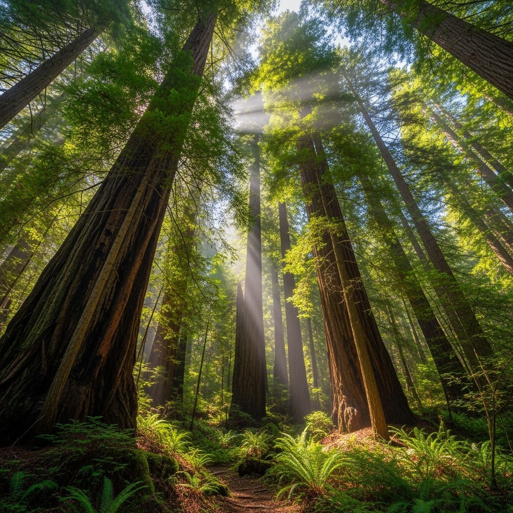 Old growth redwoods, standing tall,