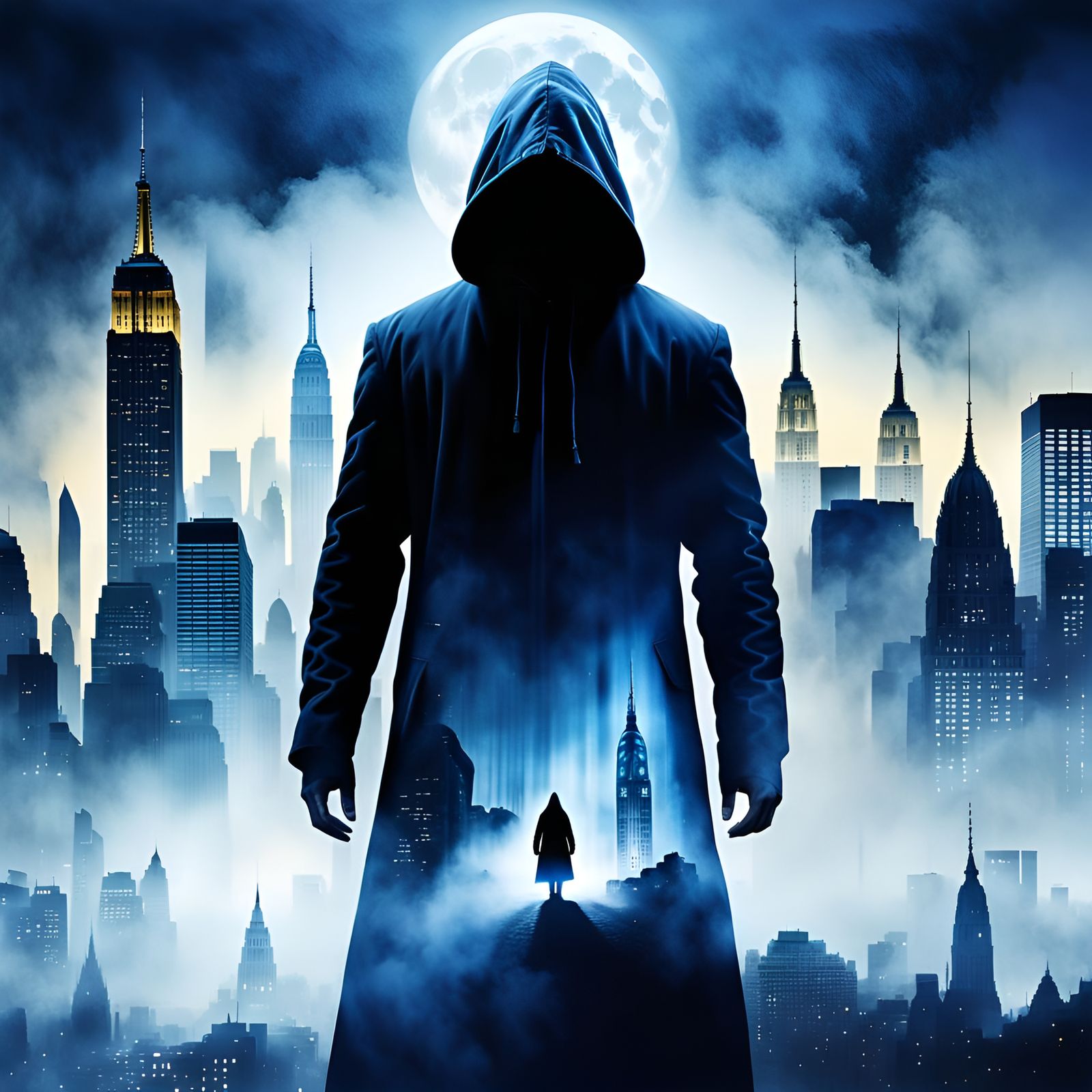 Double Exposure Mysterious Hooded Figure