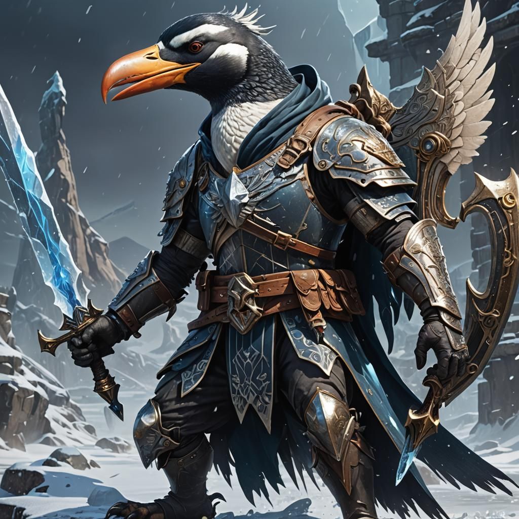 Icy Penguin Aarakocra Fighter with Anchor Sword