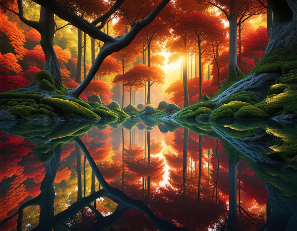 Shattered Mirror: Enchanted Forest Landscape Reflections