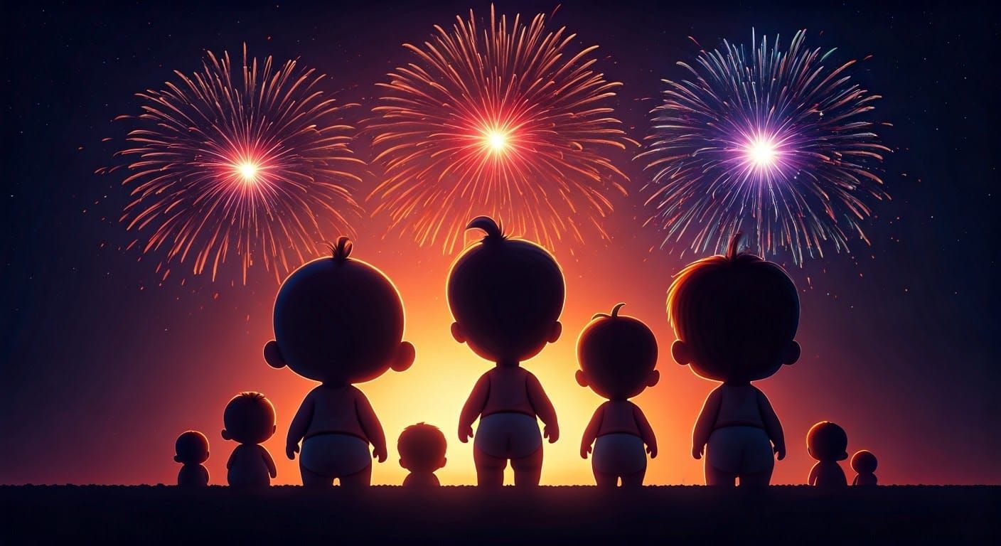 Fireworks Light Up Sky for Watching Children