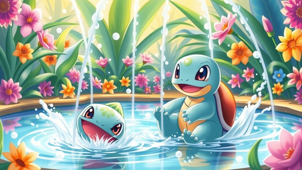 Squirtle's Whimsical Fountain Surprise