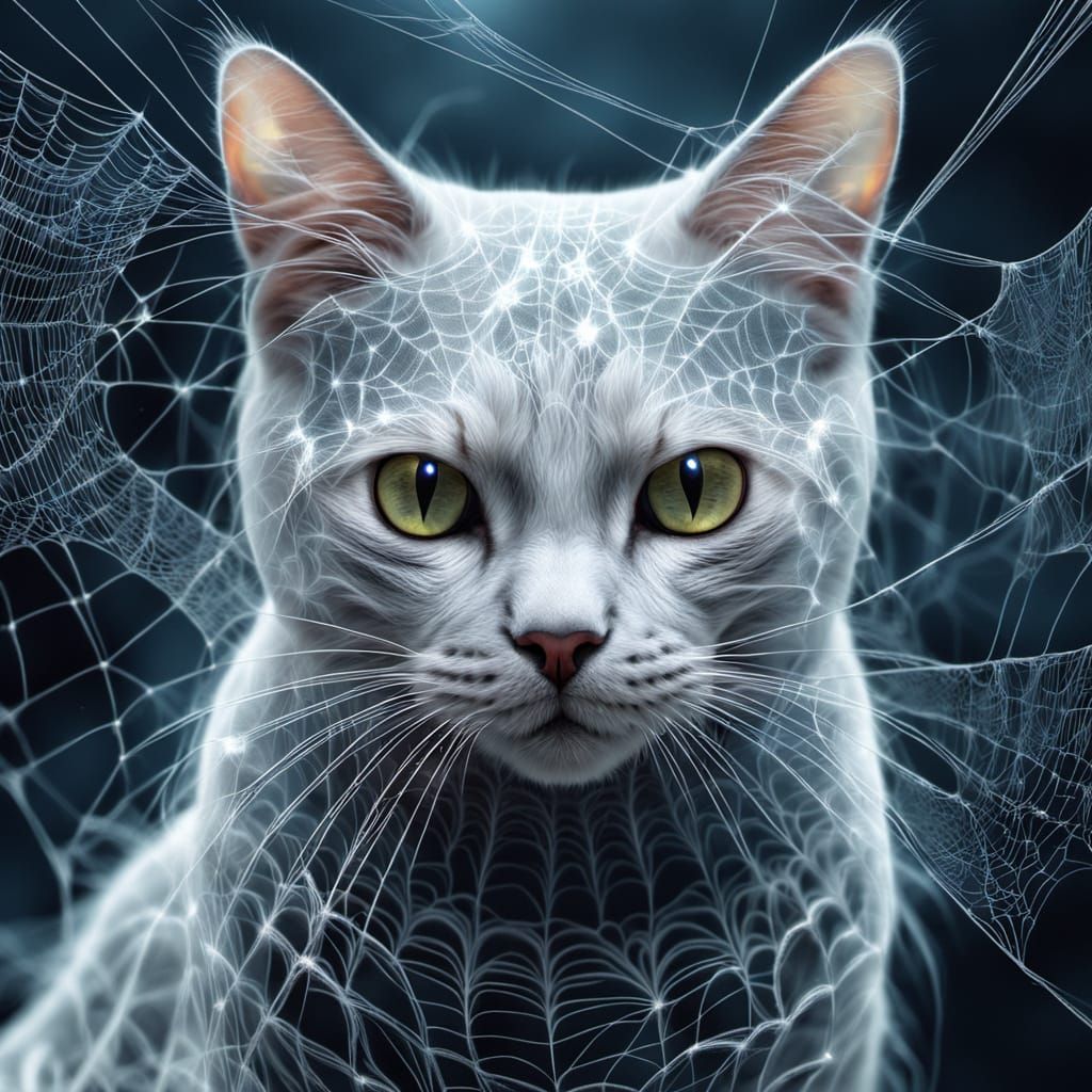 Ethereal Cat Made of Spider Webs in Surreal Art Style