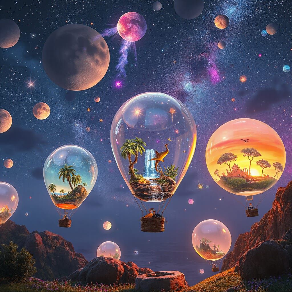 Magical Cosmic Nightlife in Dreamlike Translucent Balloons