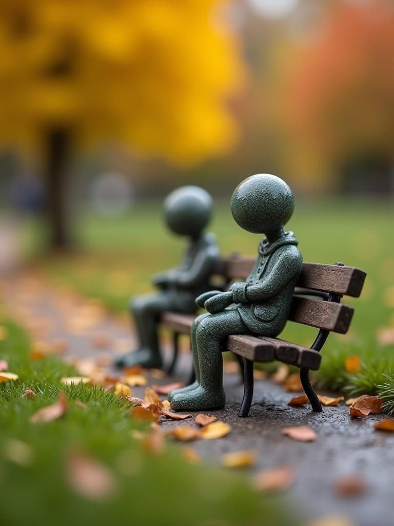 Miniature Figurine in Public Park, Macro Photography