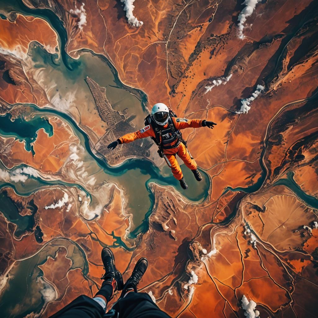 Surreal Skydiver Perspective of a Vast Landscape