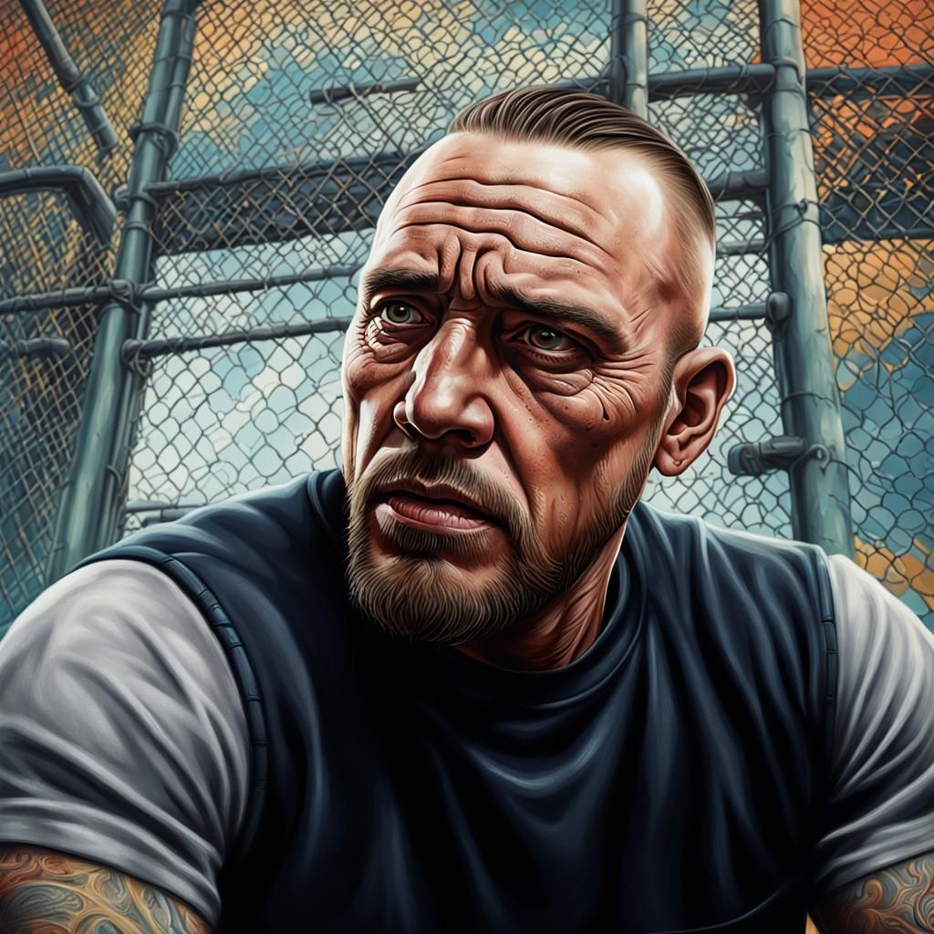 Hyperrealistic Portrait in Texas Prison as Splash Art