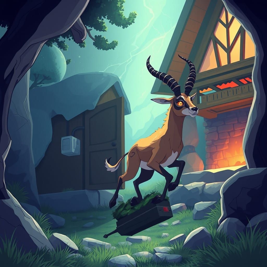 An Ibex in a Frenzied Leap through His Living Space