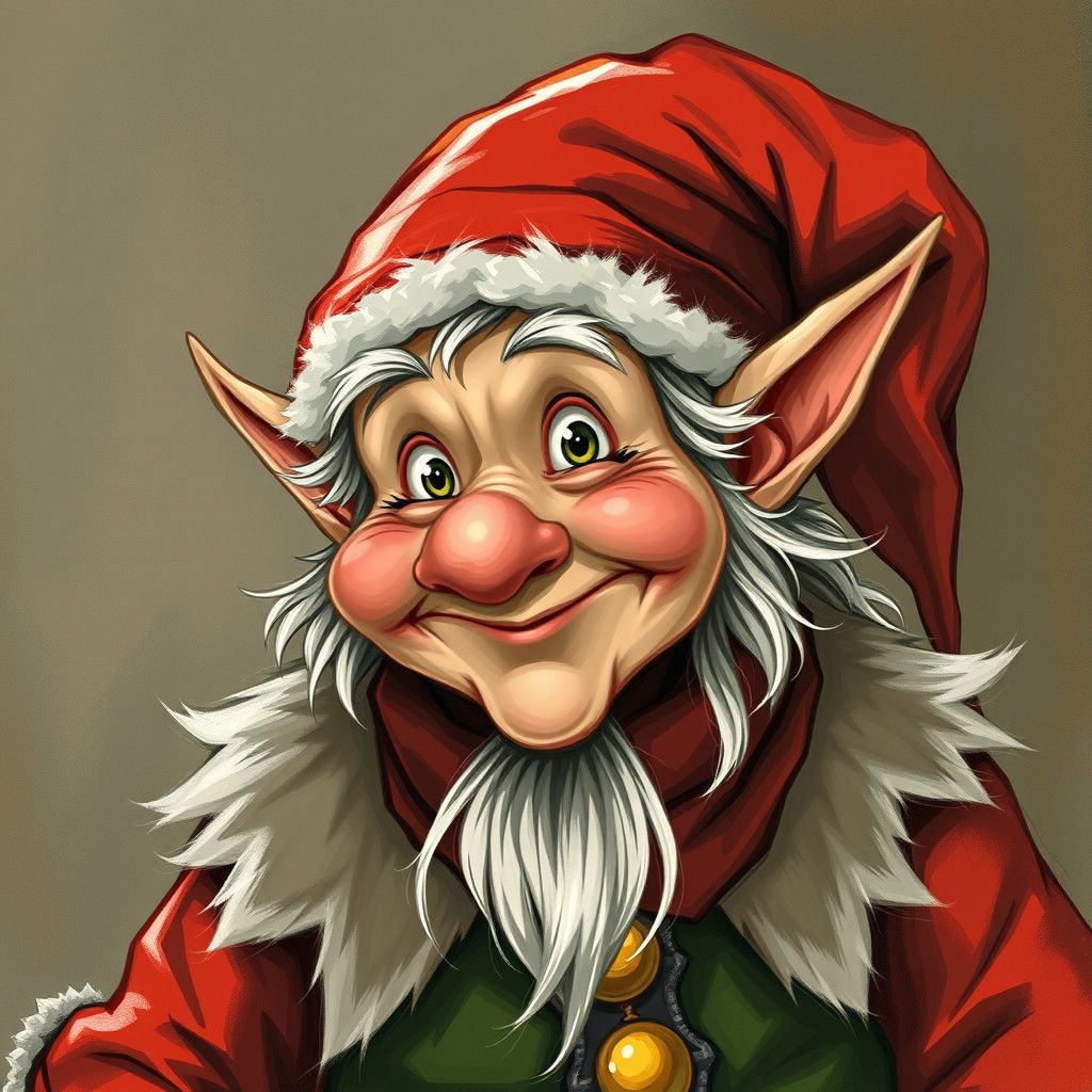 A Joyful Old Elf in Whimsical Style