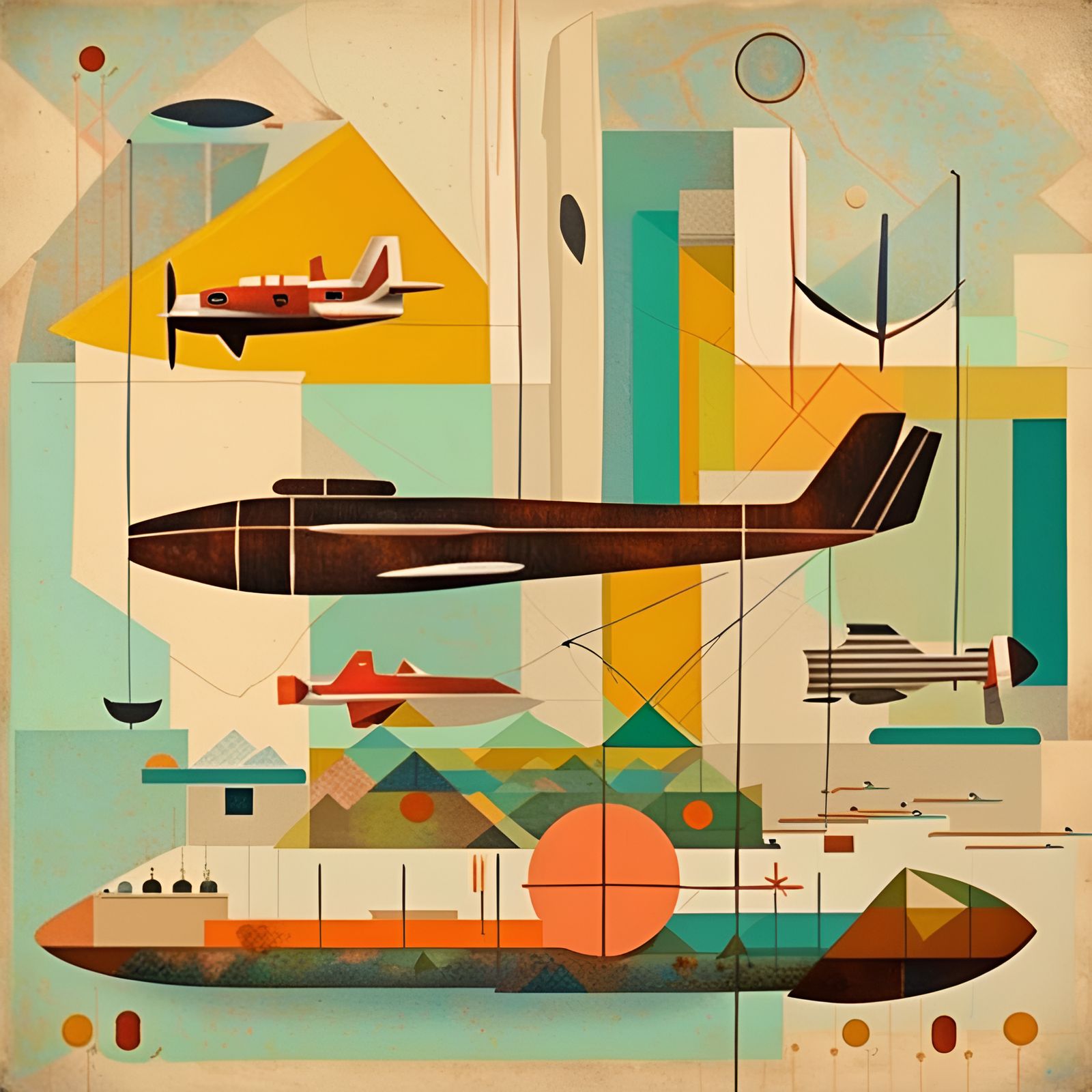 Geometric Abstract Planes and Submarine Art