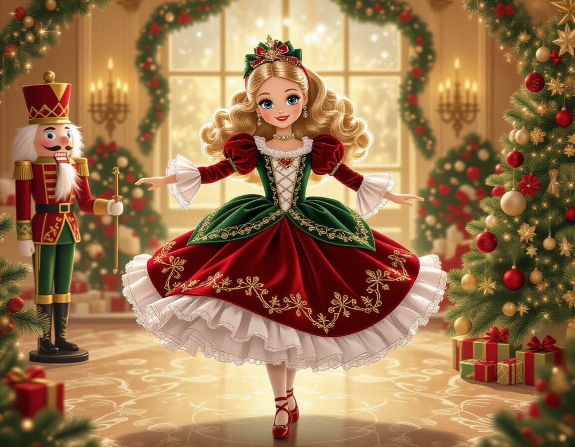 Victorian Barbie Christmas Nutcracker Ballet in Anime Style