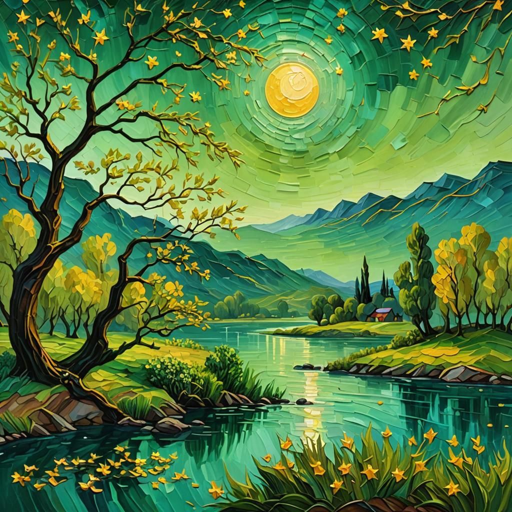 Enchanted Valley Landscape as Impasto Oil Painting