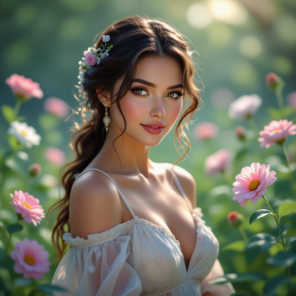 Bioluminescent Nomad in Springtime, Art Nouveau Portrait