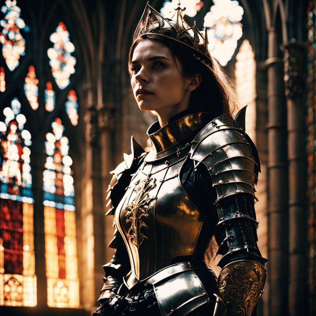 Gothic Knight in Cathedral: A Dark Fantasy Film Still