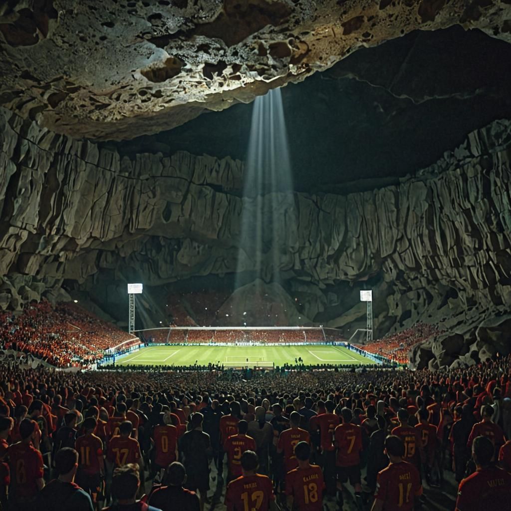Euro 2024, Spain's victory, a football field in a huge cave....