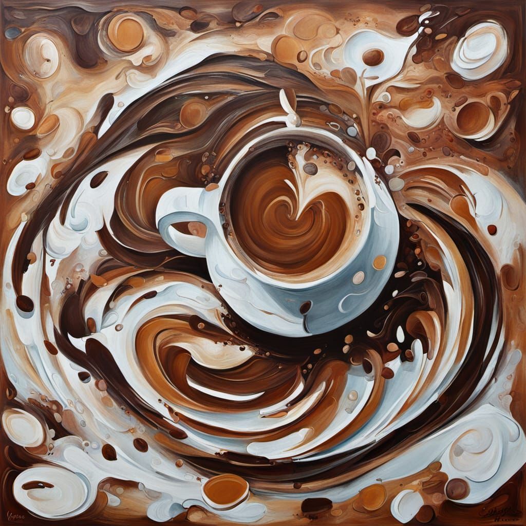 Abstract Surrealist Coffee Painting in Impasto Style