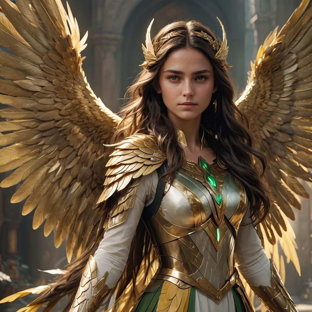 Ethereal Teen Girl with Golden Wings