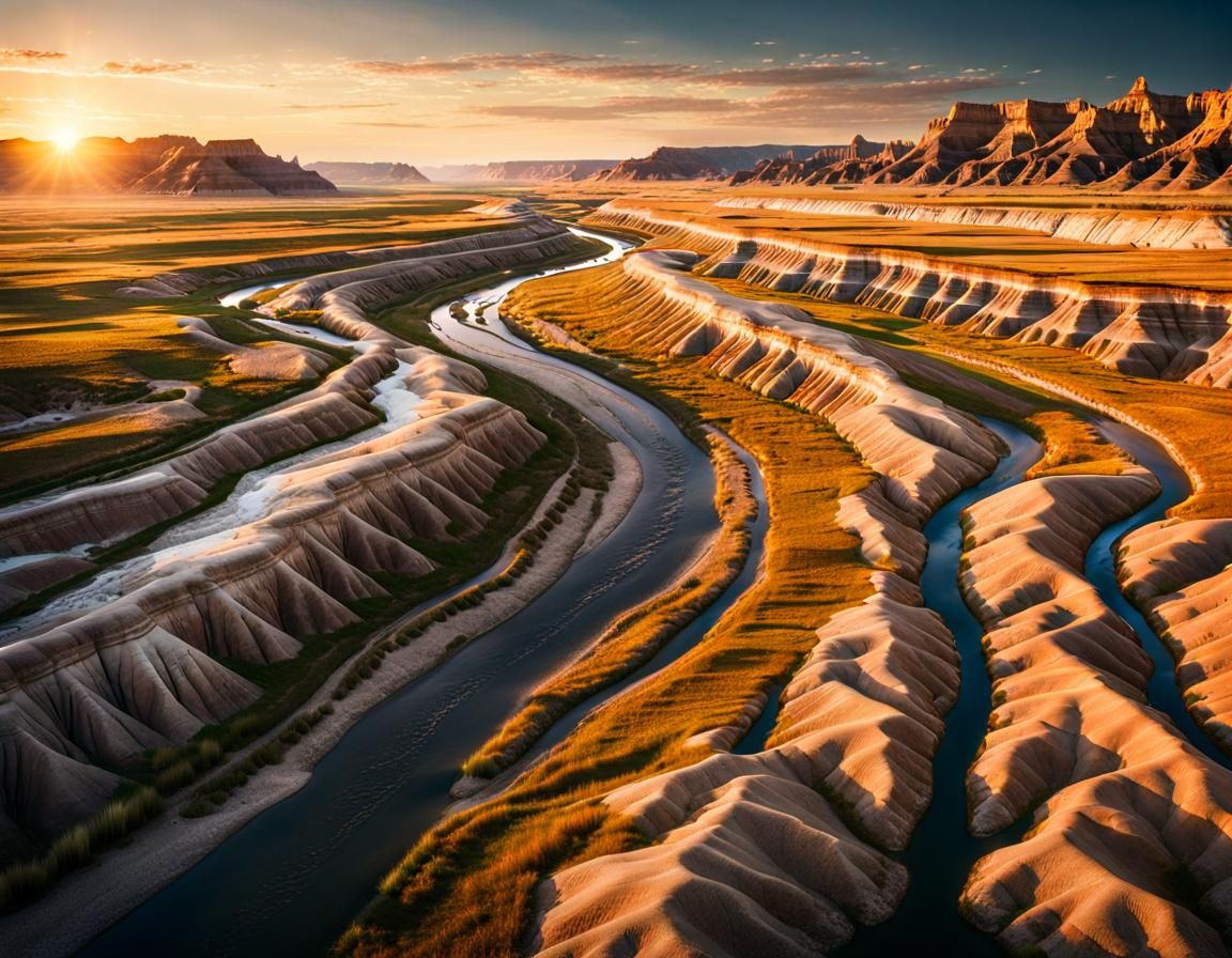 Badlands River at Sunrise: Professional 8K Photography