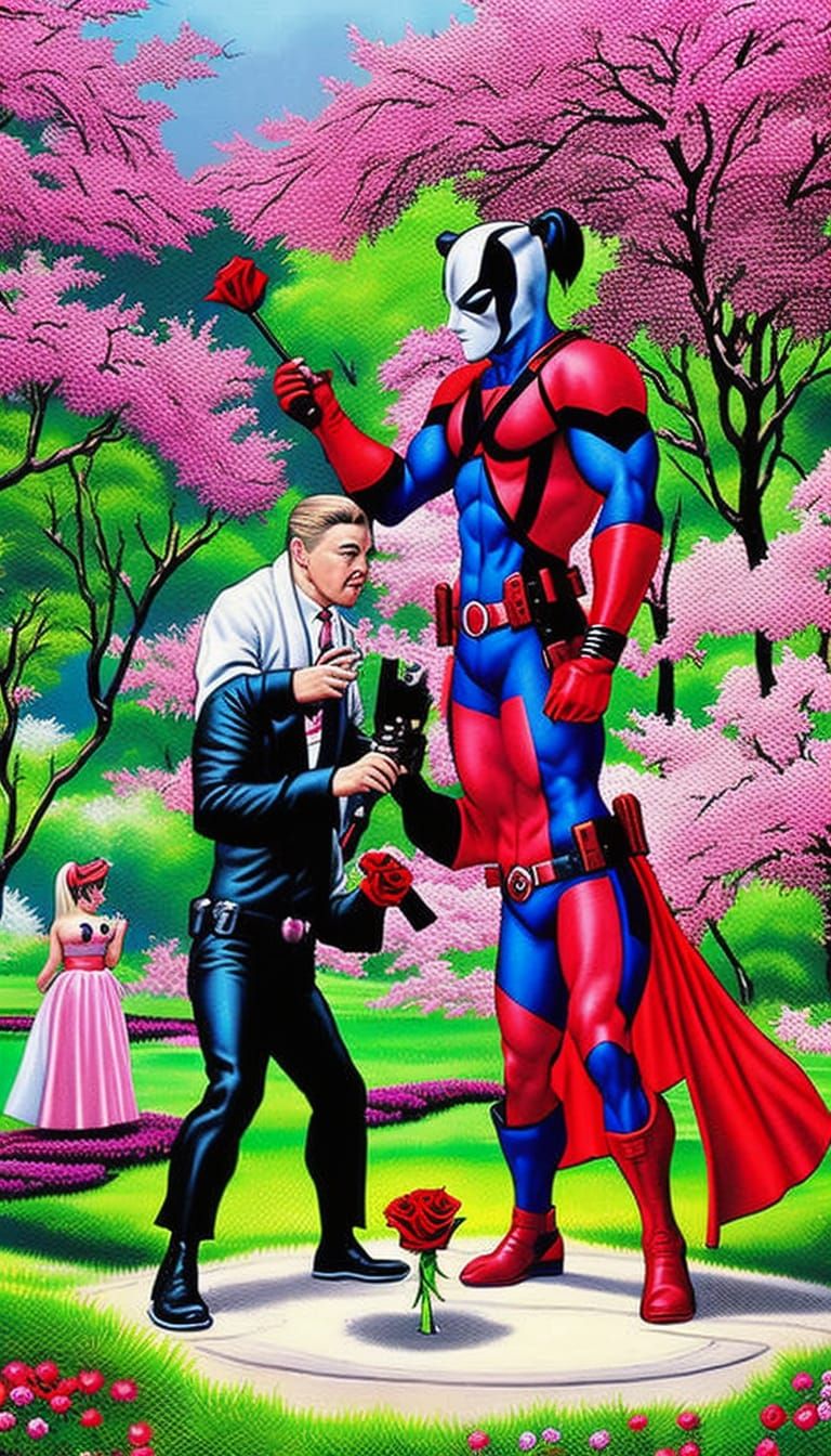 Harley Quinn and Deadpool: A Cherry Blossom Encounter