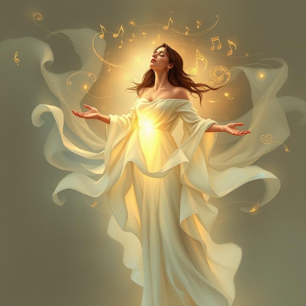 Ethereal Woman Surrounded by Swirling Mist