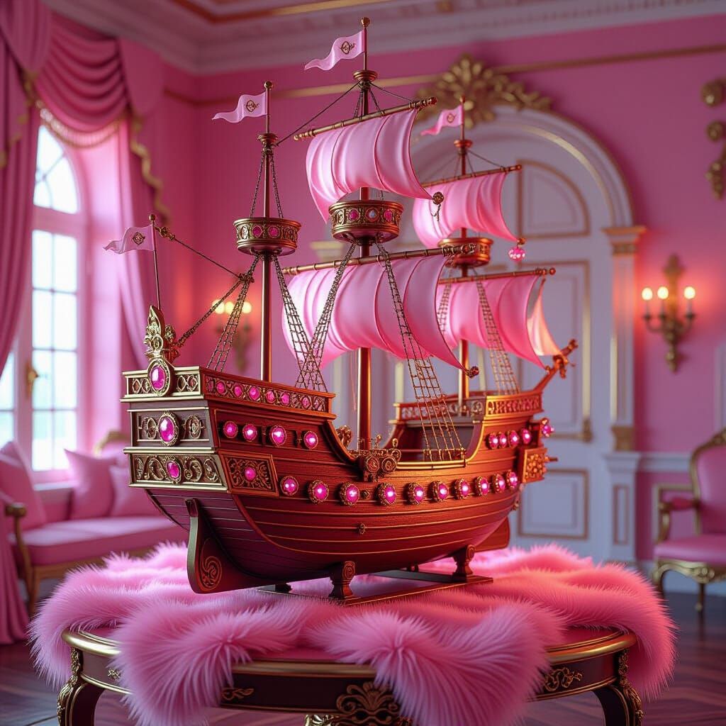 Magnificent Pink Pirate Ship Adorned with Jewels