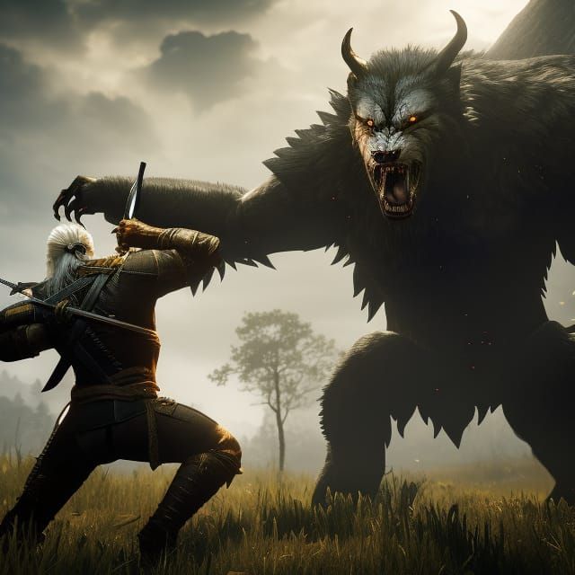 The Witcher Battles a Werewolf in Moonlight