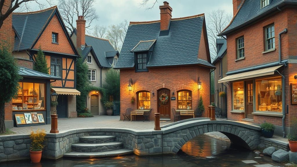 Charming Village Square Home Office as Impressionist Paintin...