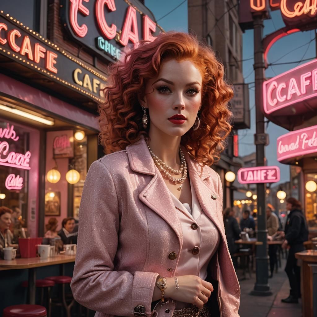 Sci-Fi Pin-Up Girl at Cafe in Digital Painting