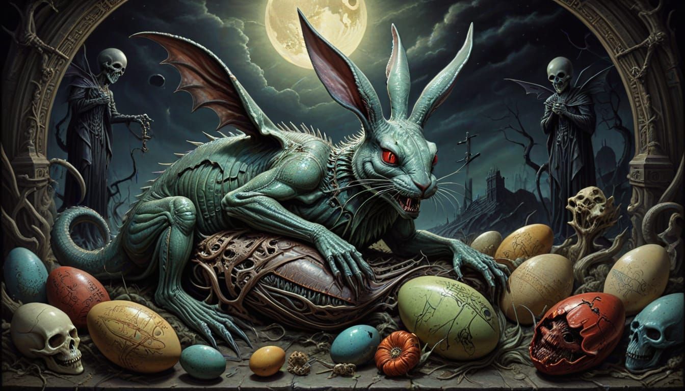 Vampire Easter Bunny Hatches from Basilisk Egg