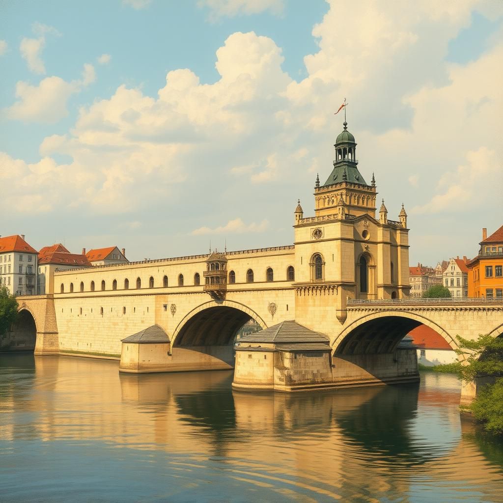 Historic Stone Bridge Over Danube River, Germany