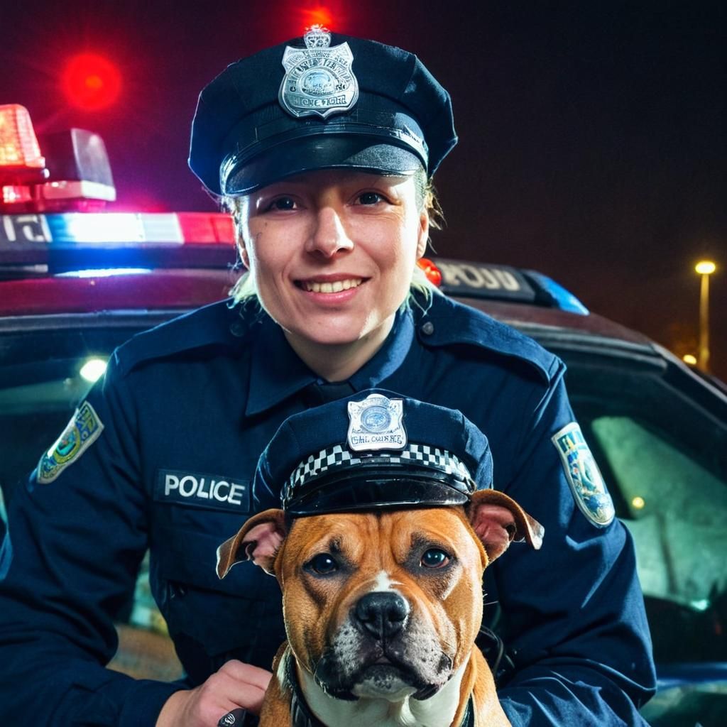 Police Officer and Dog in a Cinematic Nightscape