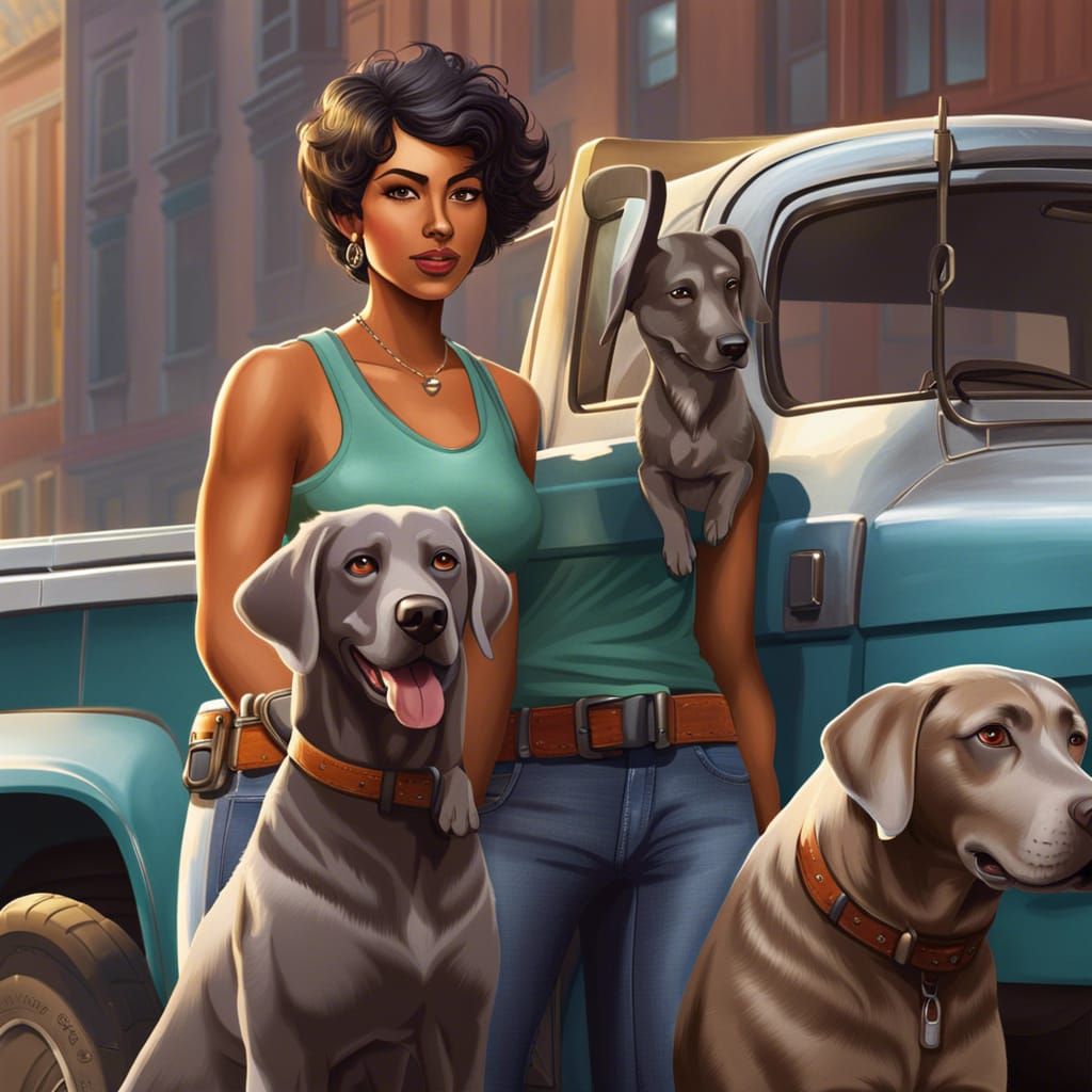 Construction Worker with Weimaraner Dog Artwork