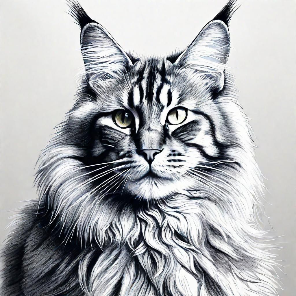 Majestic Maine Coon Cat in Stipple Art Portrait