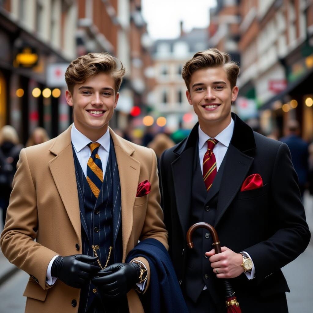 Stylish Young Men in London Street Scene