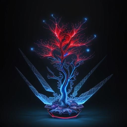 Bioluminescent Alien Plant Fractals in 3D Crystal Glass