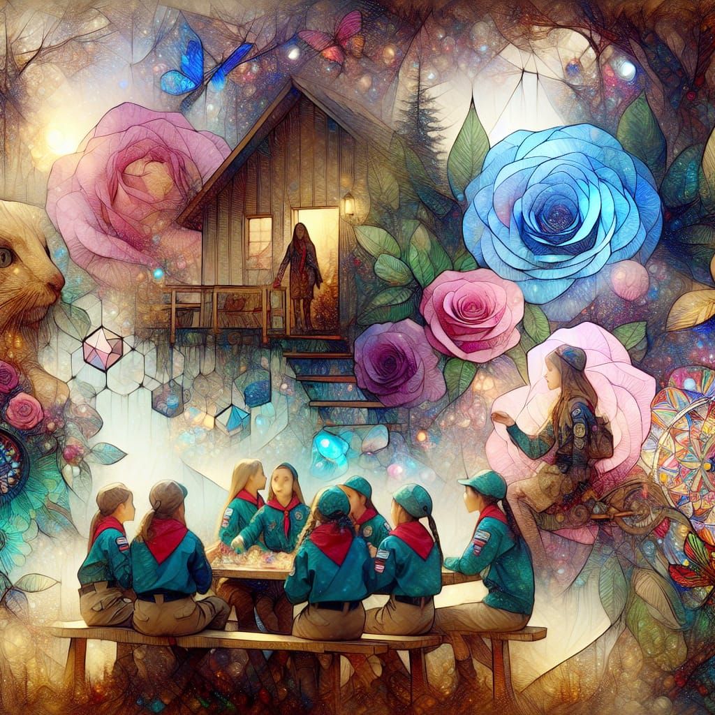 Girl Scouts Meeting in Dreamy Double Exposure Art