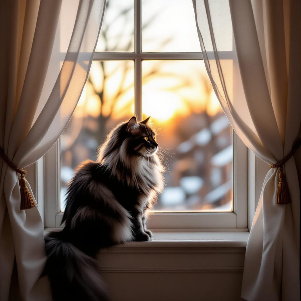 Elegant Grey Cat in Black and White Photo