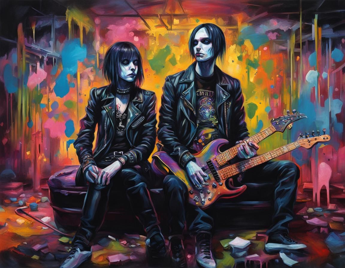 Goth Couple Enjoying Music: Oil Graffiti Art