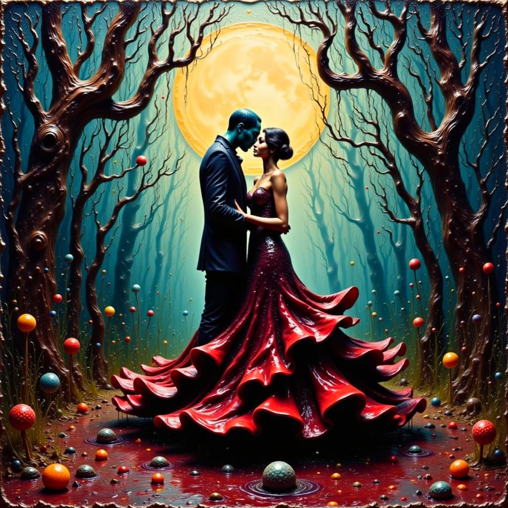 Surreal Dance Under Moonlit Drizzle