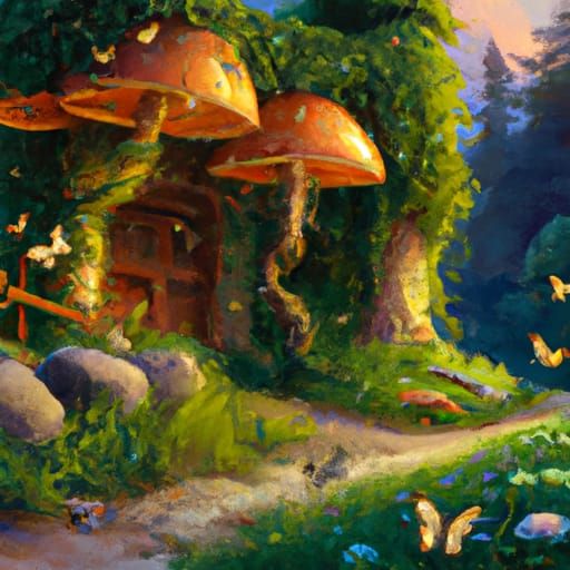 Charming Cottagecore Oil Painting with Butterflies