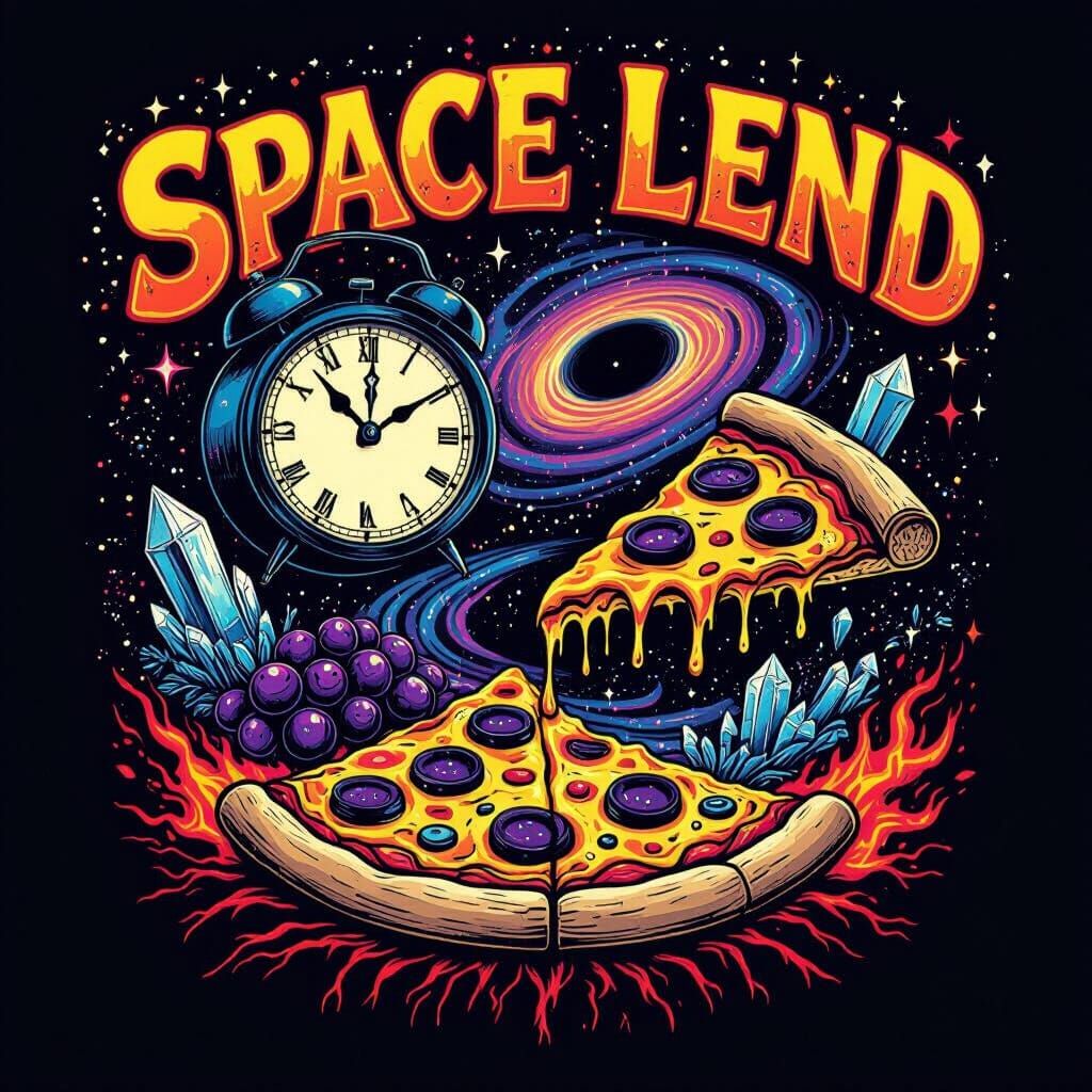 Psychedelic Punk Logo with Pizza, Açaí, and Galaxy Elements