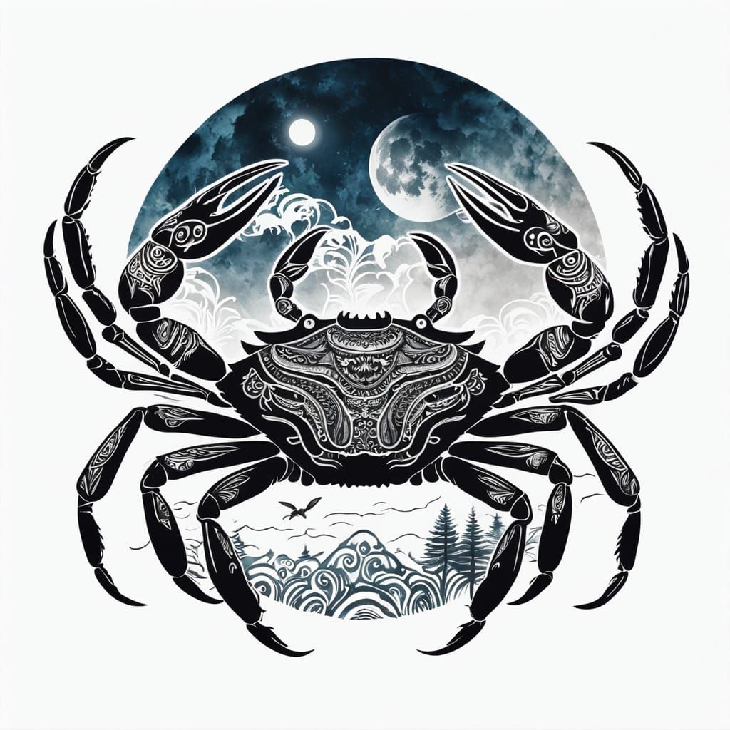 Dayak Tattoo: Crab and Full Moon Double Exposure